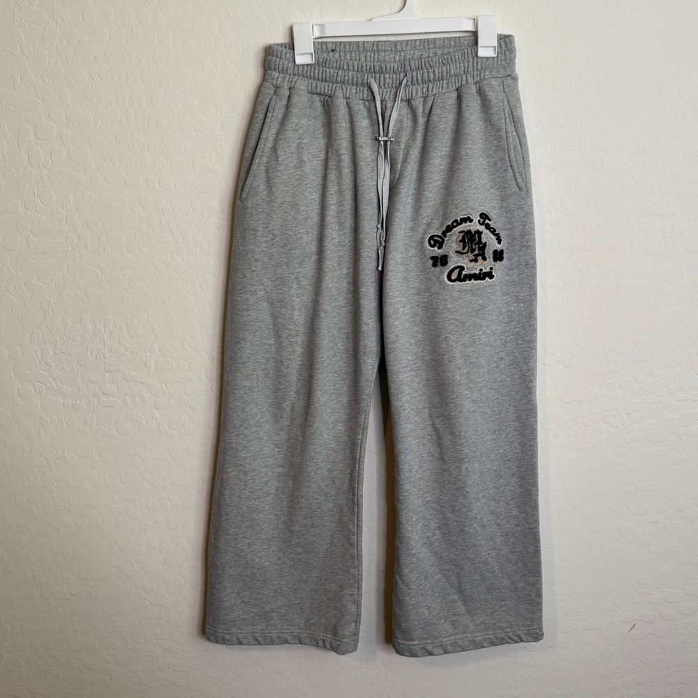 Amiri 100% Cotton Sweatpants L Grey Wide Leg Dream Team Patch Embroidered Y2K